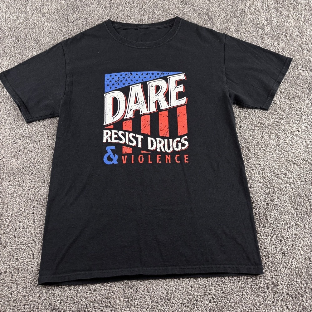 D.A.R.E T Shirt Mens Small Black Double Sided Drug Resistance DARE